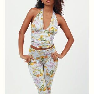 Floral Halter Top and Leggings Set